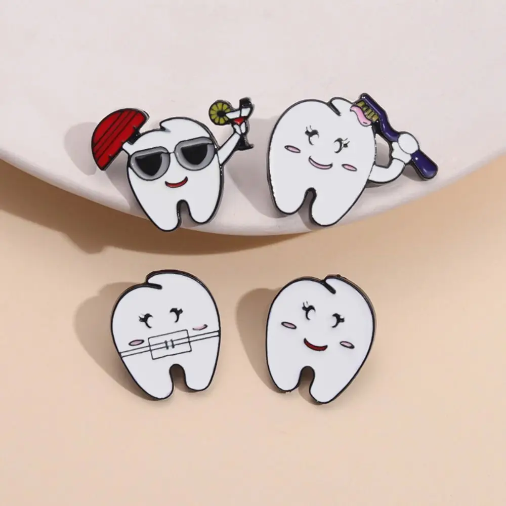 Dripping Oil Smiling Tooth Enamel Pins Cartoon Variety of Shapes Funny Teeth Dentist Brooches Health Care Jewelry Alloy