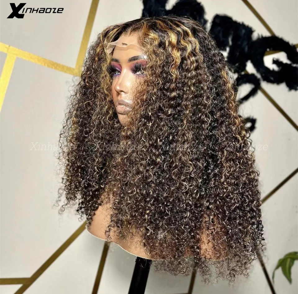 Destaque Curly Lace Frontal Wig, HD Lace, Frente Perucas de Cabelo Humano, Glueless, Pronto Para Vestir, HD, 13x6