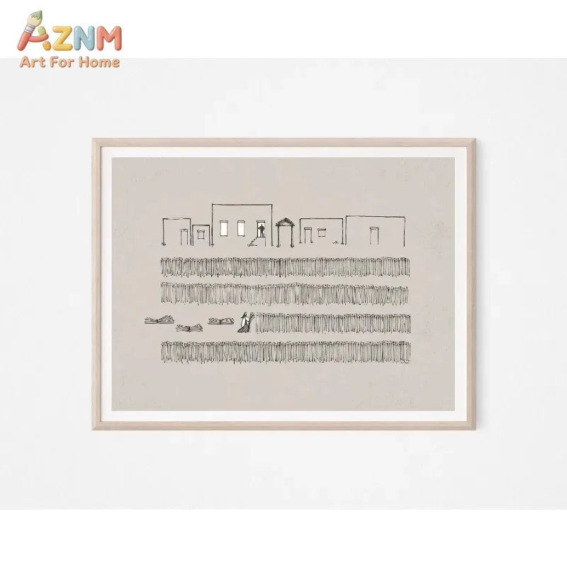 AZNM Minimal Christian Sketch Canvas Wall Art Biblical Scene He Is Risen Religious Faith Neutral Beige Home Unframed Canvas Post