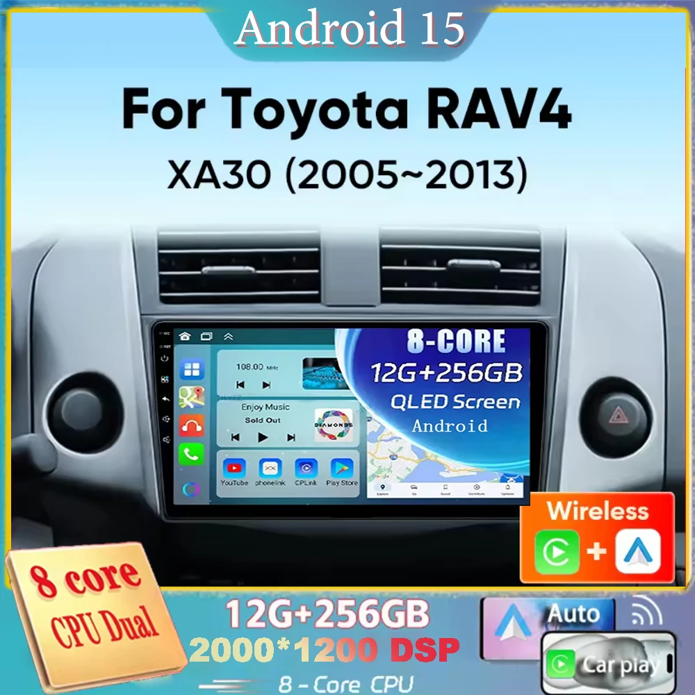 

Для Toyota RAV4 XA30 2005-2013 RAV 4 Android 15 навигация автомобильный радиоприемник мультимедийный плеер стерео Carplay авто 2K QLED GPS 4G