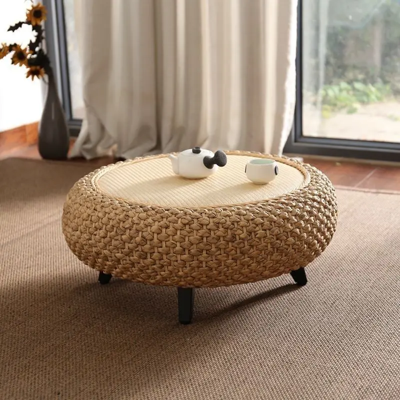 Rattan Japanese Tatami Simple Platform Bay Window Kang Table Tea Table Solid Wood Balcony Window Sill Small Table