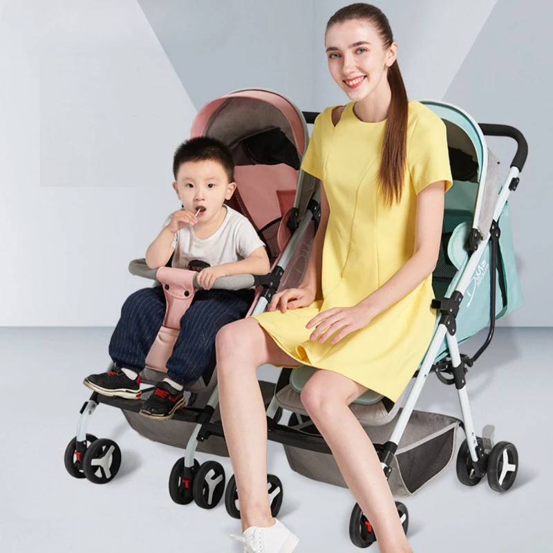 74 Twin Baby Stroller - Ultra-Light, Foldable, Portable Double Stroller, Convertible Seat and Recline, Compact Double Pram.