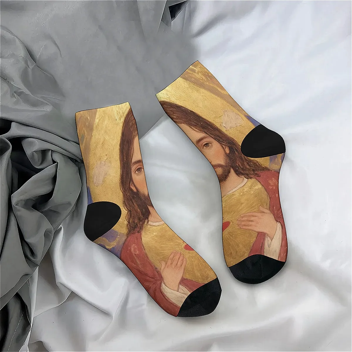 Patrón de estampado de Jesús retro unisex Tendencia de moda suave y transpirable Calcetines bajos versátiles Accesorios adecuados para regalos navideños