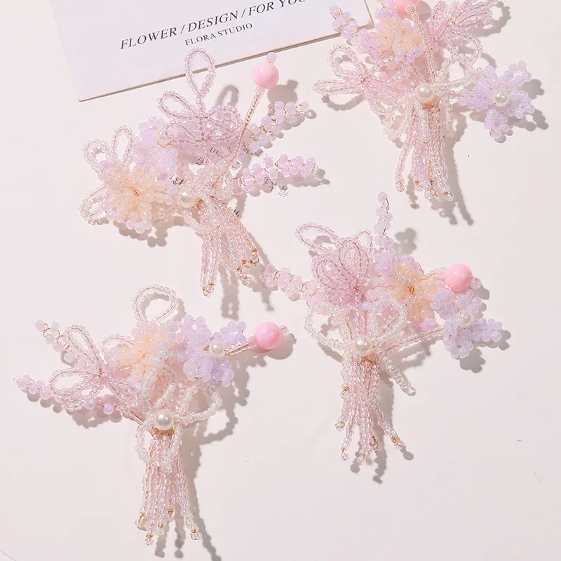 Shoe Charms Side Clip 1 Piece Sweet Girl Sprig Flower Bouquet DIY Fresh Clear Crystal Jelly Clog Decoration Korean Princess