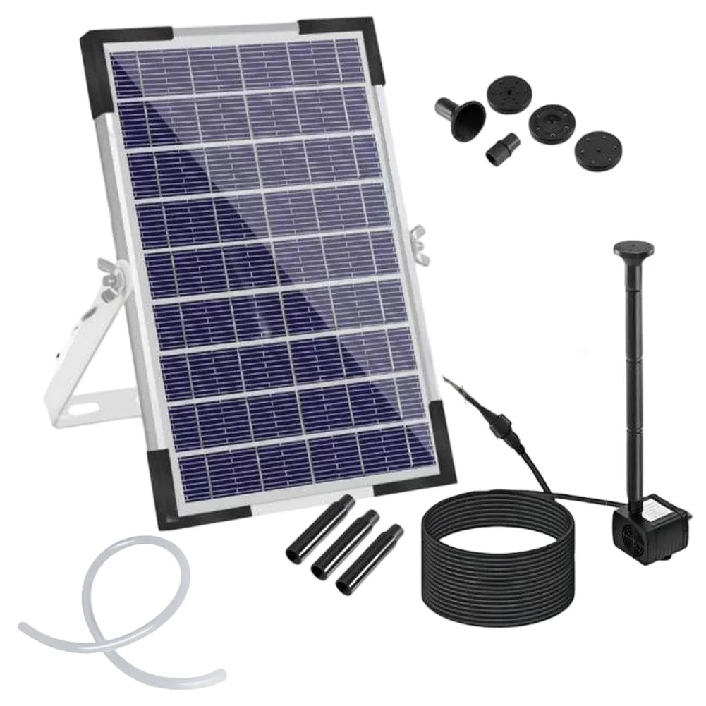 Bomba de fuente solar con motor sin escobillas de 9V y 5W para estanque de jardín, baño para pájaros, fuente de agua con boquillas intercambiables, decoración para exteriores