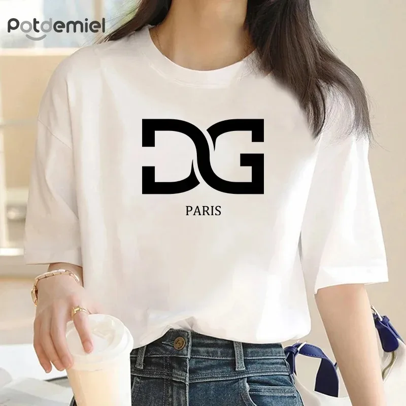 Summer Simple Streetwear Plus Size Women\'s T-shirt Hot-selling Letter Print Top New Summer Round Neck Short-sleeved T-shirt