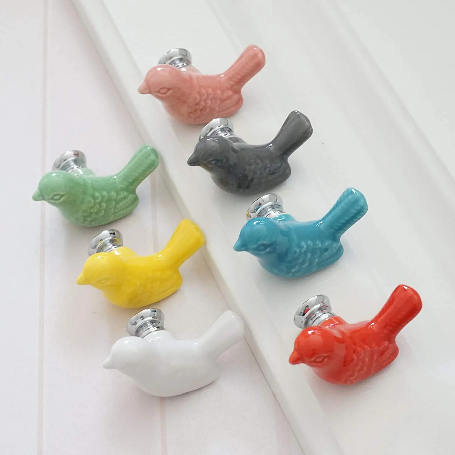 MFYS Cute Bird Shape Ceramic Handles for Furniture Various Colors Cabinet Pulls Home Decor Handle for Children\'s Room Kids Knobs