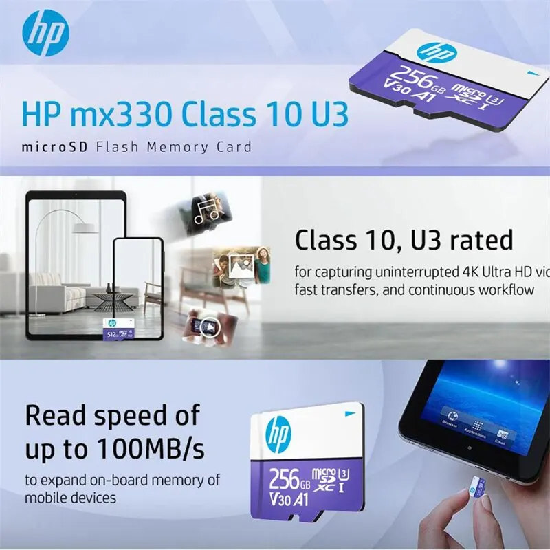 بطاقة ذاكرة HP Micro SD فئة 10 32GB 64GB Card GB U3 U1 4K Cartao De Memoria ذاكرة فلاش TF Mecard C10