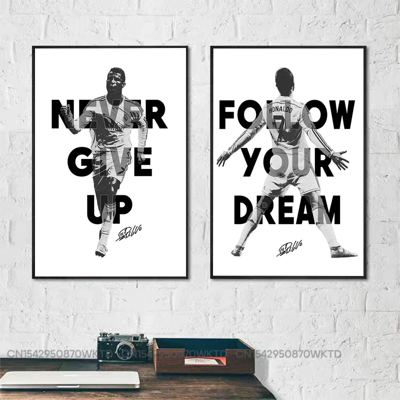 Motivational Quotes Portugal Super Football Star Soccer Poster Black White Canvas Paintng Wall Art Pictures Gift Room Home Decor