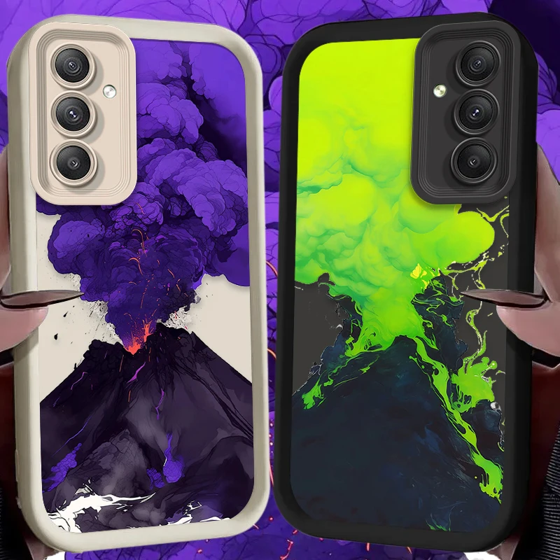 Purple Volcano Eruption Art Phone Case for Samsung Galaxy S24 S23 S22 S21 Ultra Plus FE A54 A34 A14 A73 A53 A33 5G Soft Cover