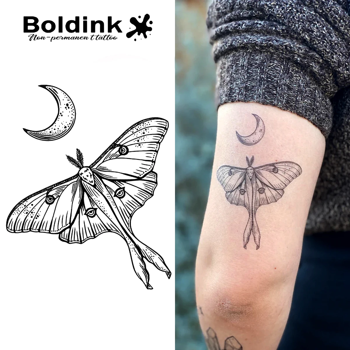 

Временная татуировка Boldink с лунным мотивом и полумесяцем, лучше до 15 дней, новая технология, волшебная водонепроницаемая полуперманентная наклейка.
