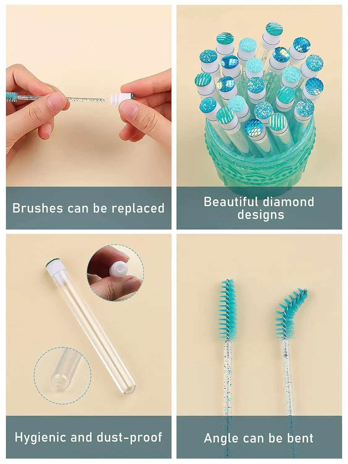 Brosse à cils jetable bleue, 40 pièces, brosse à cils en diamant, bâton de cils, Tube d'hygiène, outils de maquillage, fournitures d'extension de cils