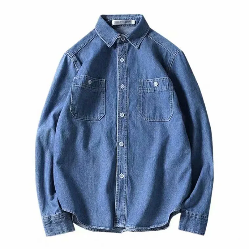 Vintage Denim Casual Shirt Men Long Sleeve Jean Jacket Japanese Streetwear Baggy Outerwear 2025 Fashion Mens Clothes