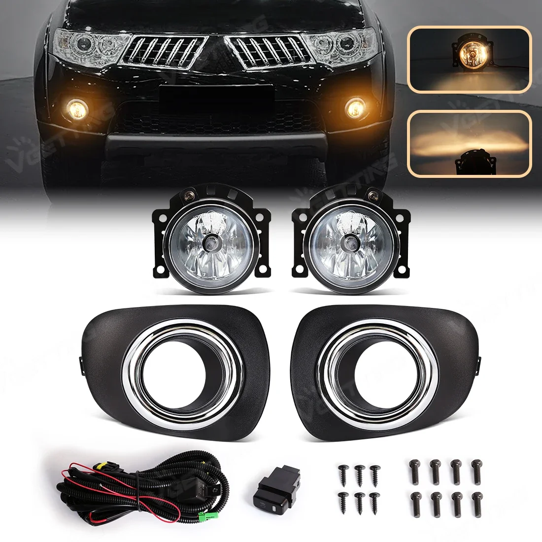 

For Mitsubishi Montero Pajero Sport L200 Triton 2010-2014 Halogen Fog Lamp Assembly Driving Light With Covers Wire Switch DRL