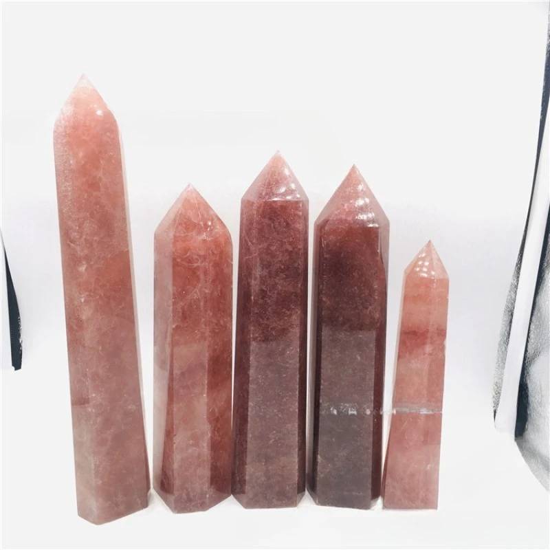 

Natural strawberry single pointed column watermelon crystal hexagonal prism crystal column ornament