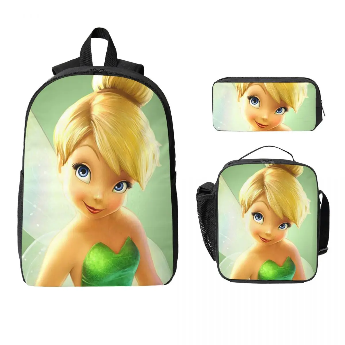 

Рюкзак Tinker Bell, студенческая сумка для книг для мальчиков и девочек, школьная сумка, компьютерные сумки на плечо, 3 шт., изолированная сумка для обеда, пенал