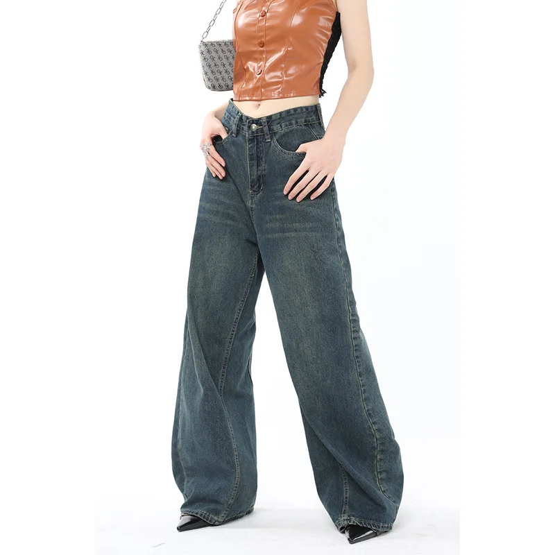 

Blue High Waisted Jeans Women Straight Jeans Y2K Chic Design Streetwear Vintage Baggy Denim Trouser Mom Slouchy Wide Leg Pants