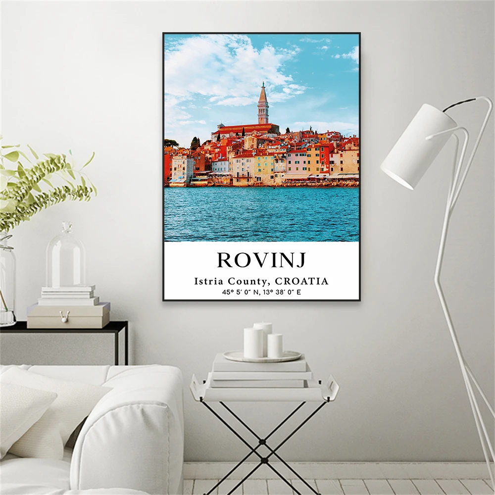 Travel Poster Vintage Rovinj Travel Poster Modern Croatia Print Nature  Landscape Europe Cities Canvas Painting Office Decor