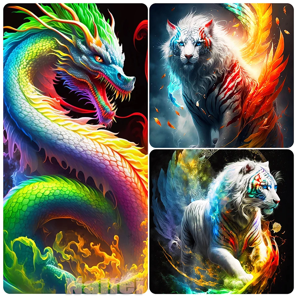 5D Diamond Painting Dragon Tiger Full Drill Diamond Mosaic Painting Fantasy Animal Diamond Embroidery Kits DIYHome Decor Gift