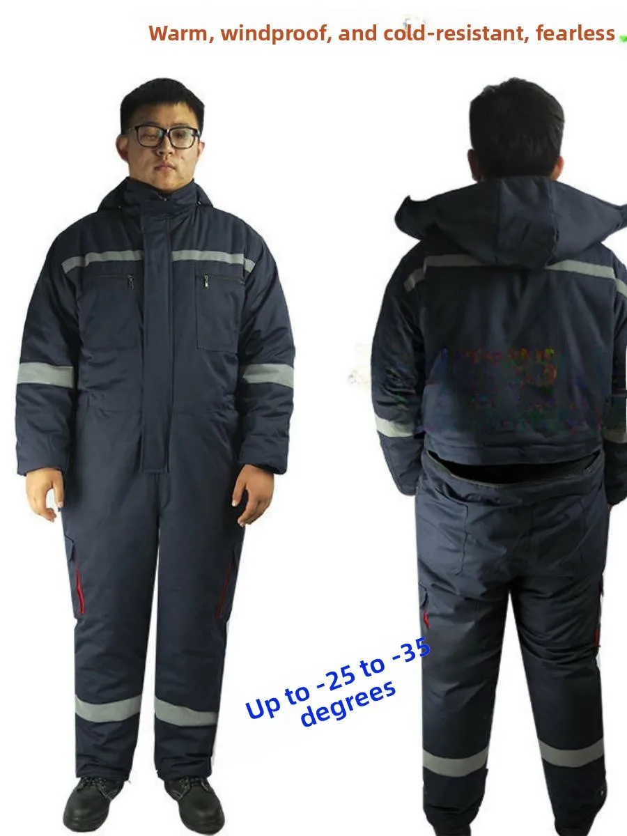 

Утепленный хлопковый рабочий комбинезон с капюшоном, ветрозащитный, морозостойкий, спецодежда для персонала в условиях низких температур