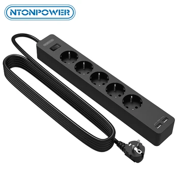 NTONPOWER Wall Mounted USB Power Strip with Extension Cable Surge Protector Electrical Socket EU Plug for Home Network Filter