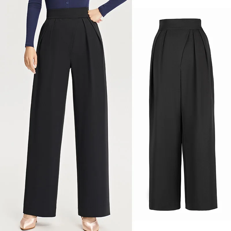 

Брюки для бальных танцев 2025, женские черные брюки с высокой талией, стандартная тренировочная одежда для социальных танцев, женская танцевальная одежда VDL4851