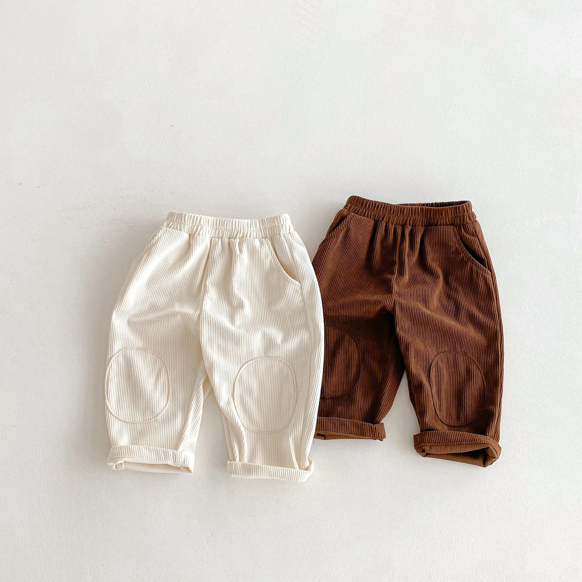 

2025 Autumn New Children Casual Pants Vintage Knee Patches Boys Girls Corduroy Trousers Kids Harem Pants Baby Clothes