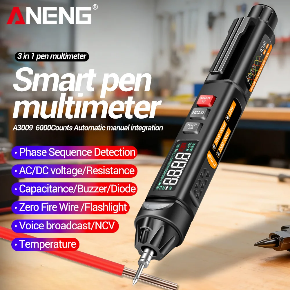 ANENG A3009 البث الصوتي الذكية المتعدد القلم 6000 التهم التيار المتناوب/تيار مستمر الجهد المقاومة ديود NCV التعريفي المهنية تستر #1