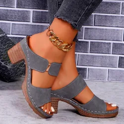 Women Summer Lightweight Hollow Sandals High Heels New Dress Chunky Open Toe Slippers Female 2024 Casual Slingback Slides Shoes