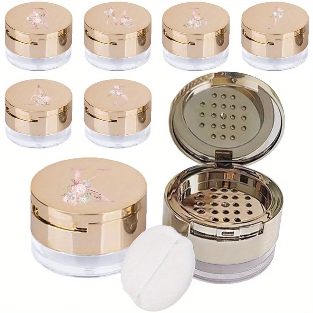 

Refillable Travel Plastic Loose Powder Jar With Mirror Friendly Loose Powder Case Valentine's Day Gifts Pink Flower Pattern