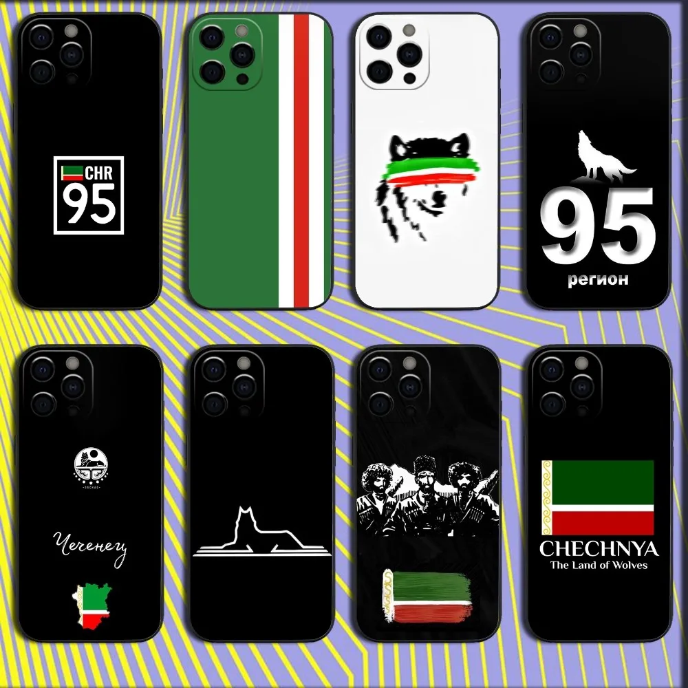 Chechen National 95 Flag Phone Case For iPhone 16,15,14,13,12,11,Pro,X,XS,Max,XR,Plus,Mini Soft Black Cover