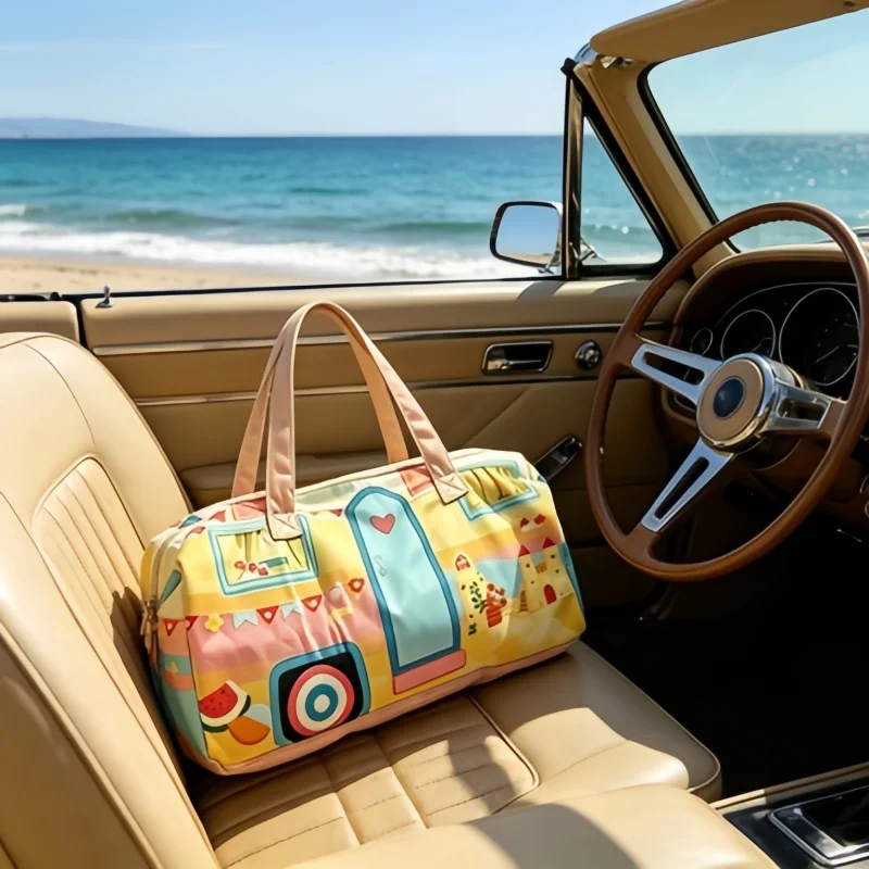 

2Pcs Large Capacity Camper Travel Bag Set, Cute RV Print Weekender Duffle with Free Cosmetic Bag, Waterproof Shoulder Bag