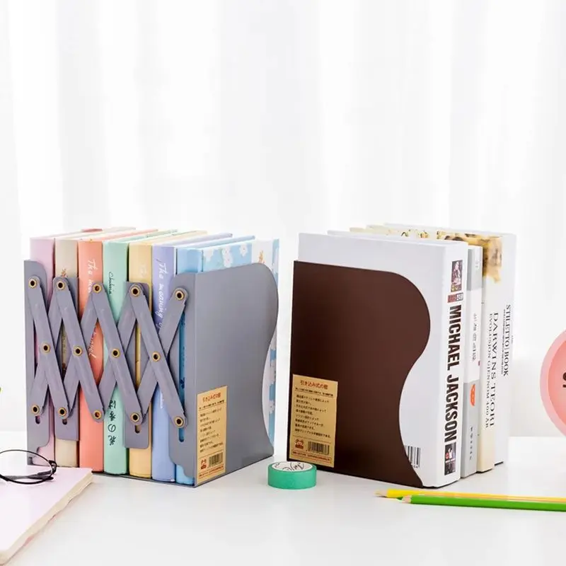 格納式の調節可能なブックエンド、本棚、大型スチールプレート、デスクブックオーガナイザー、学生用リーダー