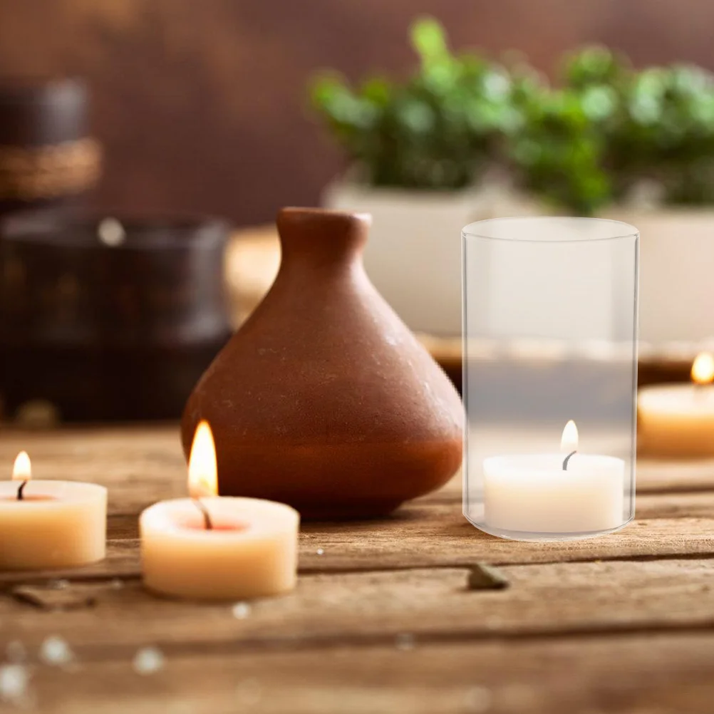 

4Pcs Transparent Glass Covers Cylinder Shape High Borosilicate Glass Cup Cover for Decor Protective