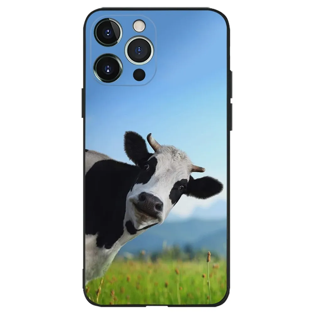 Dairy cow Animal Phone Case For iPhone 16,15,14,13,12,11,Plus,Pro Max,XS,X,XR,SE,Mini,8,7 Soft Silicone Black Cover