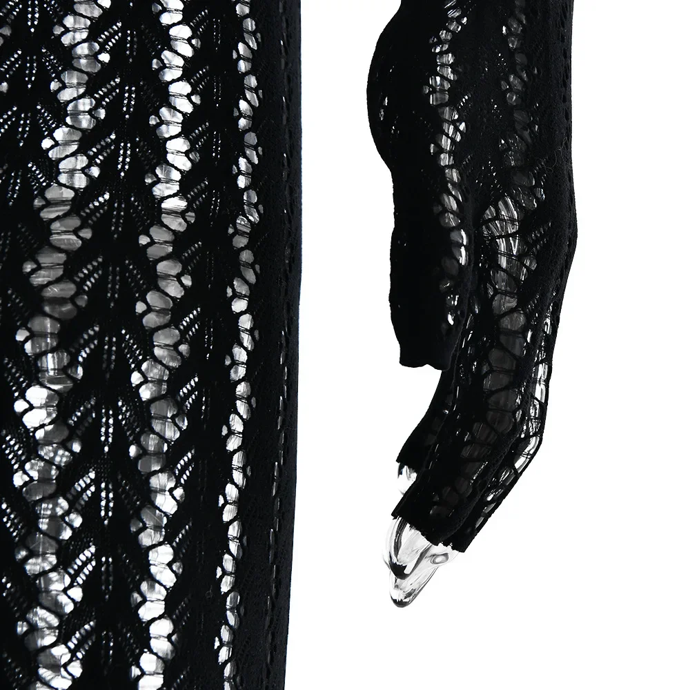 المرأة مثير انظر من خلال مخطط الجاكار متماسكة نحيل حللا س الرقبة قفازات طويلة الأكمام ضئيلة النادي الليلي وزرة الحفلات السروال القصير