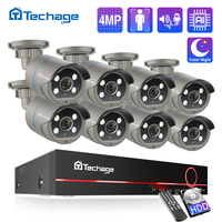 Techage 8CH 4MP POE System CCTV Security Surveillance HD H.265 Face Detect Outdoor Two-way Audio IP Camera NVR P2P Video Set