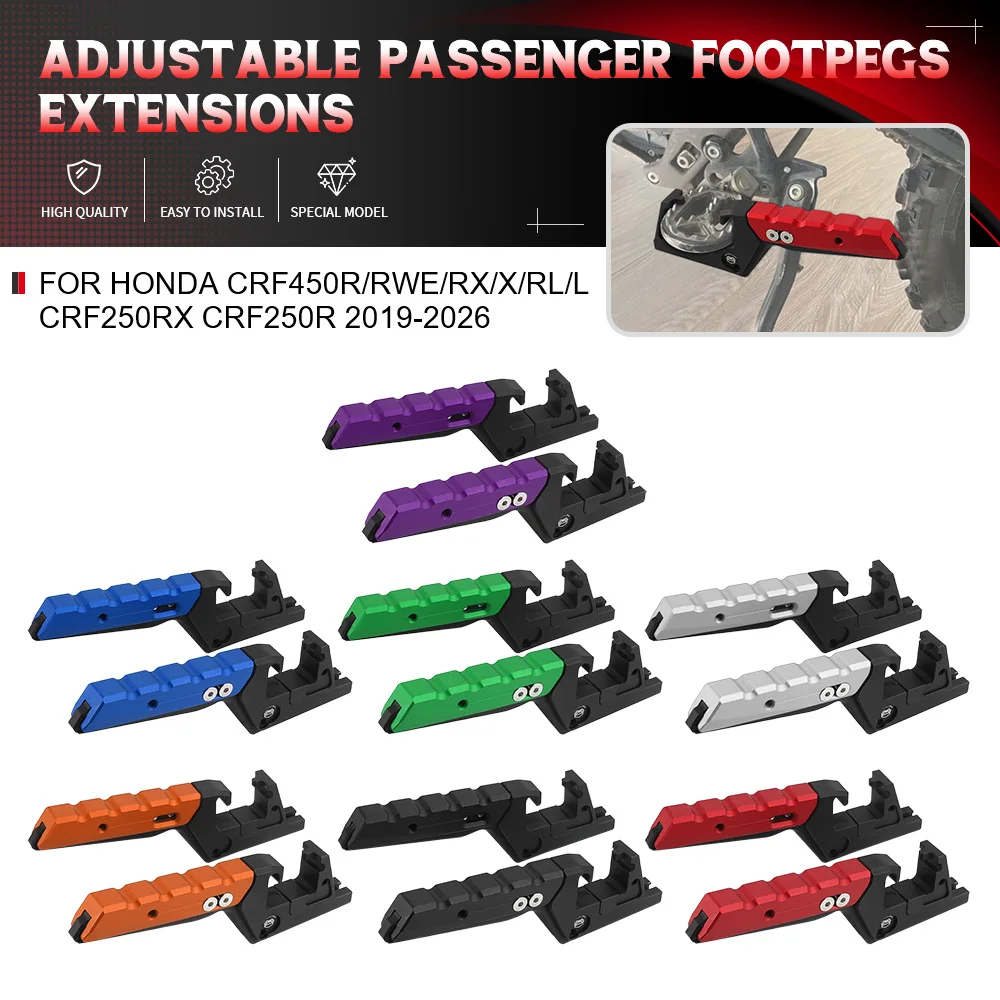 

For Honda CRF450R/RWE/RX/X/RL/L CRF250RX CRF250R 2019-2024 2025 2026 Motorcycle Passenger Foot Peg Extensions Extended Footpegs