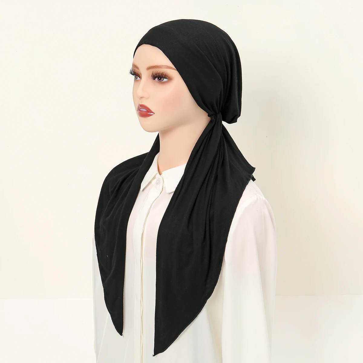 Muslim Women Hijab Single Jersey Triangle Scarf Female Solid Color Inner Elastic Cap Travel Beach Sun Protection Turban