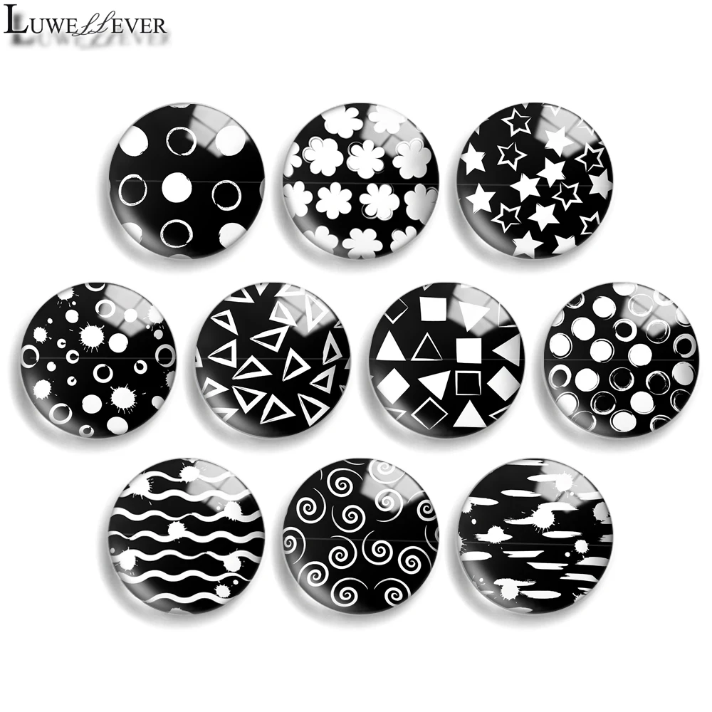 

12mm 10mm 20mm 25mm 30mm 40mm 807 Black Painting Mix Round Glass Cabochon Jewelry Finding 18mm Snap Button Charm Bracelet