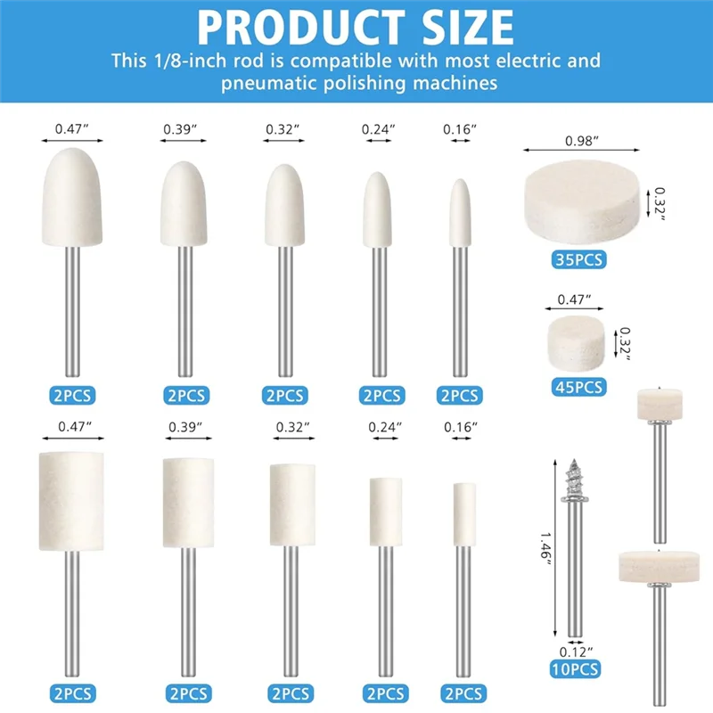 ABSF polijstset polijstschijf 110 stuks voor Dremel gereedschap, 1/8" schacht polijstaccessoires