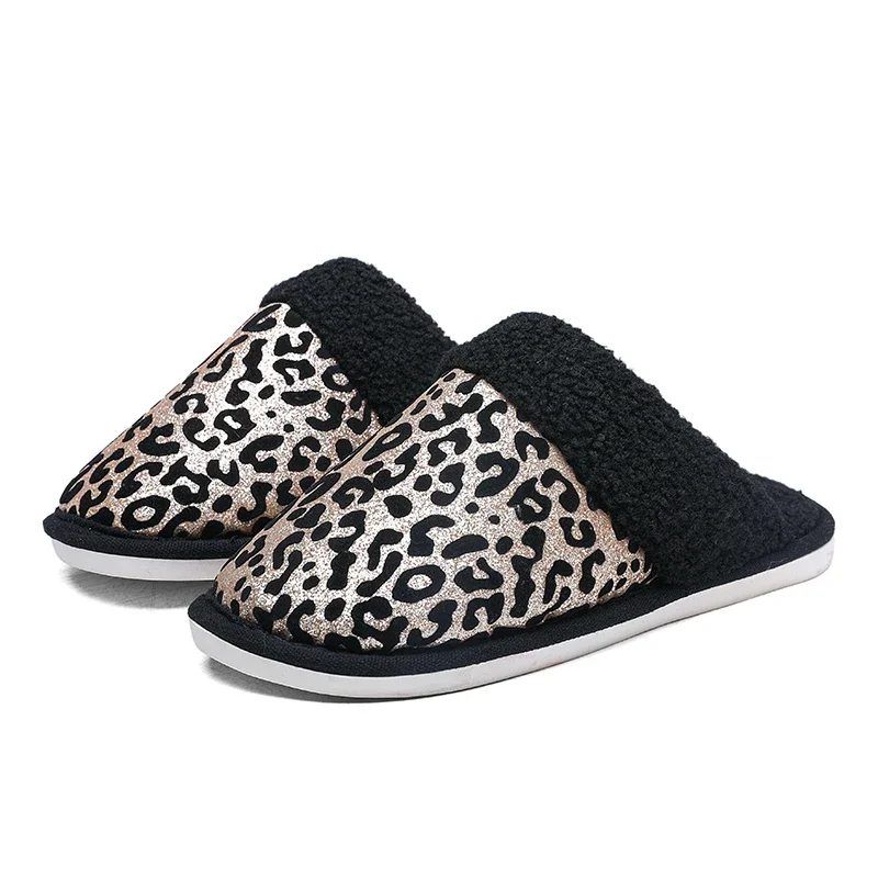 Women's plush new cotton mop with thick bottom leopard print indoor toe cover