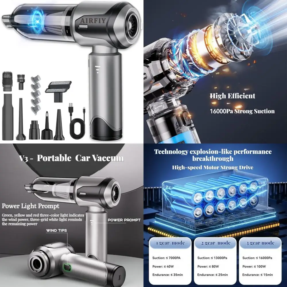 مكنسة كهربائية محمولة لاسلكية مع شفط قوي - نسخة مطورة 3 للسيارات والاستخدام المنزلي #1