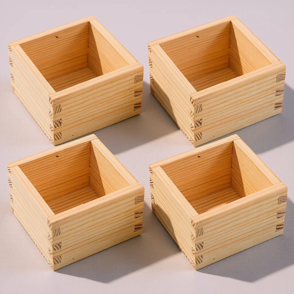 

Набор из 4 деревянных чаш для саке в японском стиле, квадратный, креативный дизайн, устойчивое хранение, традиционная посуда для дома и ресторана