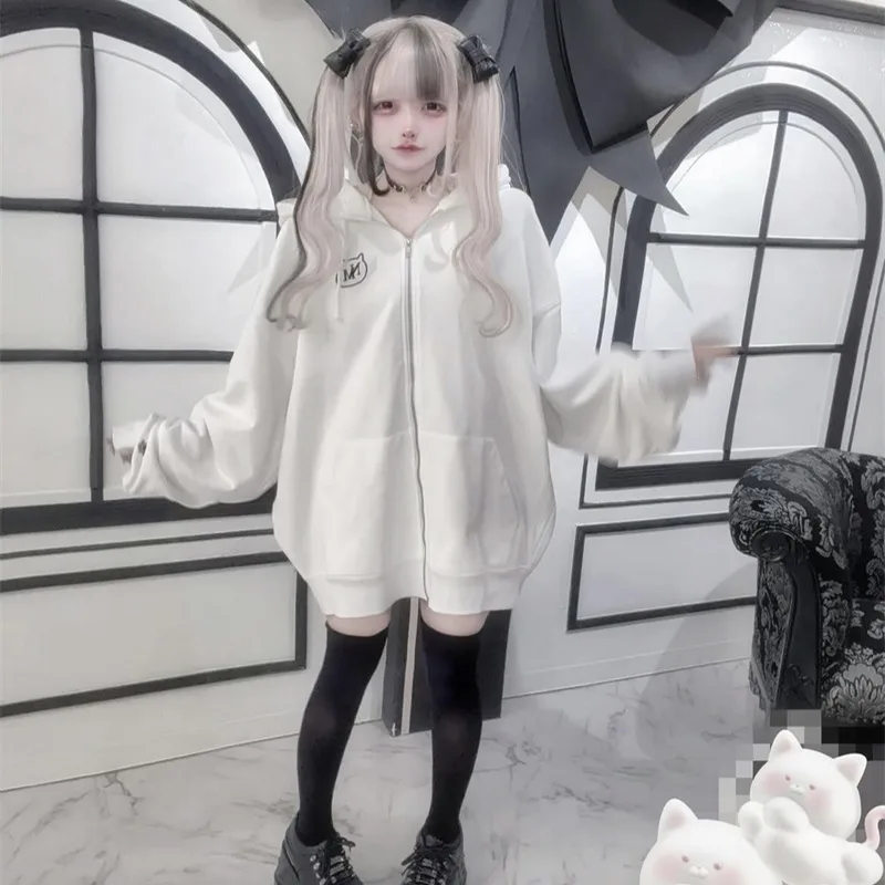 Japanese Mass-produced Mine Loose Jacket Autumn Women's Letter Embroidery Cotton Hooded Coats Subculture Girl's Sweet Cool Top