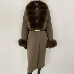 Long Knitwear Coat Women Warm Belt Real Fox Fur Jacket Female 2024 New Autumn Winter Kintted Natural Fur Coat Women