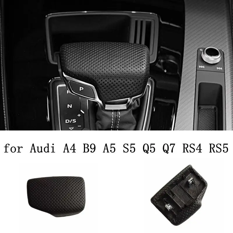 Black leather punch, shift button, gearshift cover, sport shift apply For Audi 2017 A4 B9 A5 Q7 4M1 713 139F