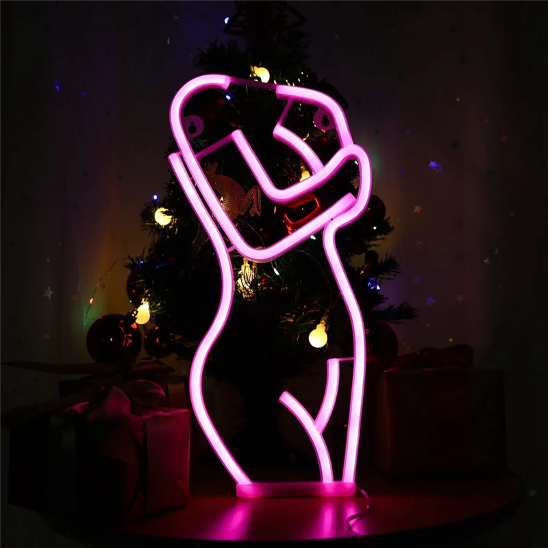 

A07F-Lady Neon Signs, Led Night Light Wall Art Men Cave Decor Silhouette Lights USB/Batteries Powered For Bedroom Bar Hotel