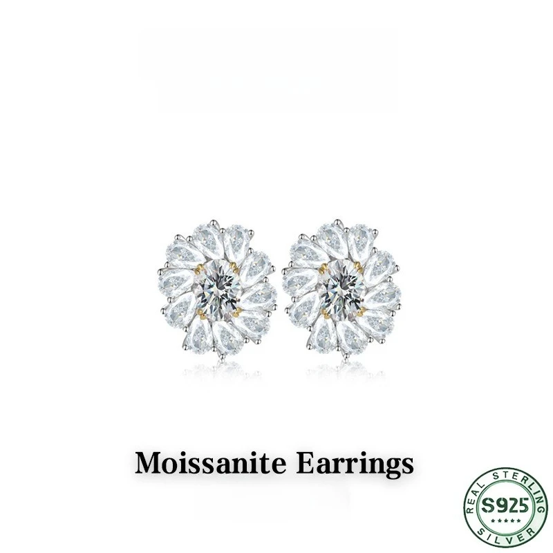 Hot selling droplet shaped moissanite diamond, small daisy moissanite diamond, 100% S925 silver ear nail, wedding jewelry