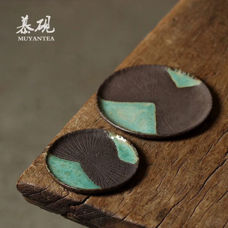 Mutaow Japanese-Style Heat-Resistant Mat, Ceramic Cup Holder, Vintage Kiln-Turned Snack Plate, Kung Fu Tea Set Accessories